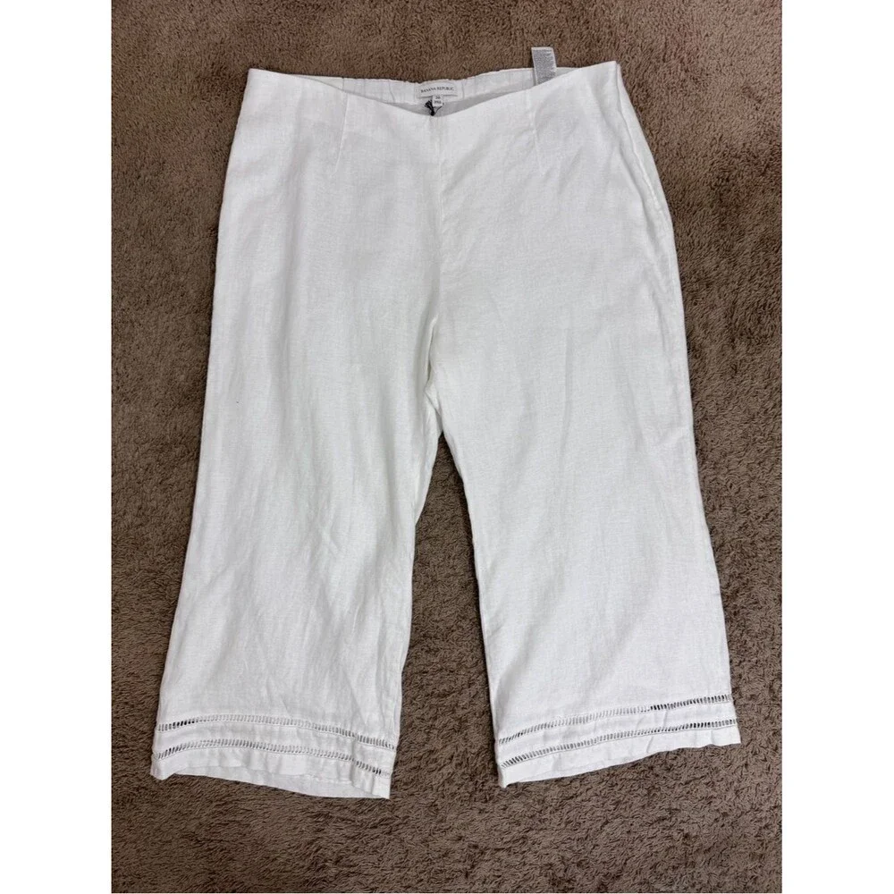 NWT Banana Republic White Linen Wide-Leg Cropped Pants Lace Hem size 20 Summer